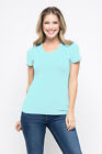 Women's Premium Basic Tee T-Shirt Soft Cotton Knit Short Sleeve V-Neck Solid Top