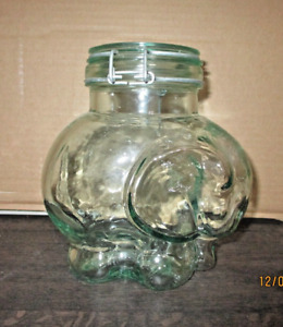 Elephant Jar Canister Vintage Large Hermetic Glass Light Green Made In Italy