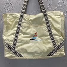 Ralfeaux Nylon Tote Shopping Travel Bag Beige Cream Embroidered Sail Boat Vtg