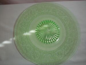 Vintage Green Depression Glass Cake Plate 10.25