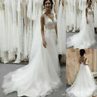 Deep V Neck A-Line Wedding Dresses Lace Top Sleeveless Beach Boho Bridal Gowns