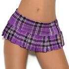 Pleated Mini Skirt Side Zipper Slit School Girl Costume Purple Plaid 6223
