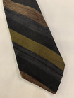 TROJAN Cravat Trojanott Mens Vintage Tie 100% Silk Blue Brown Gold Stripe SKINNY