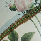 Antique Gold Metallic Trim silky Green tape ruching ribbon-work vtg 5/8