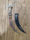 Vintage TOLEDO CURVED Knife Dagger Blade w Leather Sewn Scabbard Made in Spain