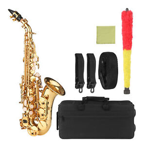 Professional Curved Soprano Saxophone Brass Gold Lacquered Bb Sax Woodwind N3N1
