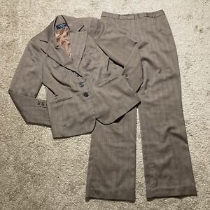 Larry Levine Brown Pant Suit Size 10 Notch 2pc Set Career Church Business