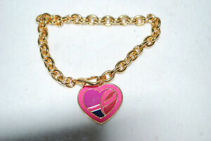 Estee Lauder Breast Cancer Awareness Pink Ribbon Heart Gold Charm Bracelet 2013