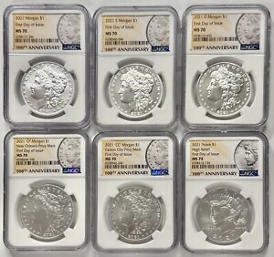 New Listing2021 Morgan & Peace Silver Dollars NGC - MS70 - 6 Coin Set P, D, S, O, CC, Peace