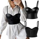 Womens Spaghetti Straps PU Leather Bustier Crop Top Sexy Lingerie Bra Corset Top