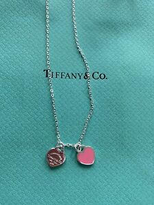 Tiffany and Co  Return To Tiffany Sterling Sliver Pink Twin Heart Necklace