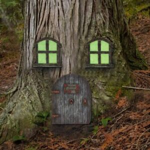 Miniature Fairy Gnome Home Window Door for Trees Yard Art Garden Sculpture decor