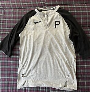 Nike Drifit Men's Pittsburgh Pirates Gray ¾ sleeve Henley shirt Medium MLB