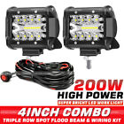 Pair 4 Inch LED Work Light Bar Spot Flood Pods fit for Jeep ATV with Wiring Kit