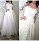 Lace Wedding Gown Dress Size Small Tulle Skirt Off White Beaded Vintage 1950s