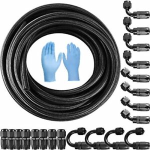 6AN AN6 33FT Steel Nylon Braided Oil Gas Fuel Line Hose End Fitting Adapter Set