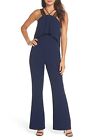 HARLYN Navy Blue Black Lace Popover Wide Leg Pants Jumpsuit SMALL 4/6 Nordstrom