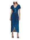 GUESS Womens Blue Lined Tulip Hem Short Sleeve Tea-Length Cocktail Hi-Lo Dress 0