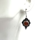 Vintage Sterling Silver and Amber Cabochon Dangle Earrings