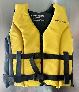 WEST MARINE Yellow Runabout Life Jacket, Youth 50-90lb. Coast Guard Approved