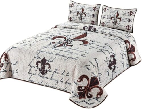Fleur De Lis Quilt Bedding Set with Blanket and Two Pillow Shams, KING SIZE