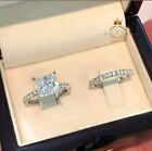Moissanite Bridal Set Engagement Ring Solid 14K White Gold 3 Carat Princess Cut