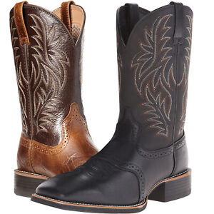 Mens Knight Embroidered Pull On Western Mid Calf Square Toe Cowboy Leather Boots