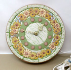 Vintage Kitchen Wall Clock Daisies Hand Painted 1970s Kitschy Floral Electric