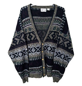 Vtg Piccadilly Cardigan Sweater Mens 2XLT Geometric Grandpacore V Neck 90s Y2K