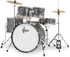 Gretsch Full Complete Drum Kit Set w/ Hardware, Cymbals & Throne, Grey Sparkle