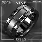 8mm Black Tungsten Carbide Ring Bushed Brick Pattern ATOP Men Wedding Band