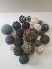 Lot of 22 Blue, Black, Brown Wicker Rattan Balls in Various Sizes