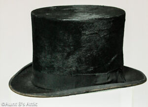 Antique Victorian Black Silk Plush Top Hat By Granville Of London Size 6 7/8-7