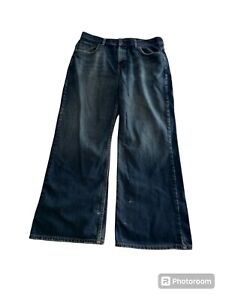 Bullhead Men's  38 x 32 Jeans Loose Boot Dark Blue Distressed Denim Baggy Y2k