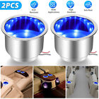 2PCS Stainless Steel Silver Car LED Cup Drink Holder Marine Boat Yacht Truck RV