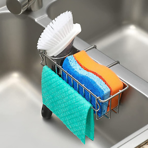 3-In-1 Sponge Holder for Kitchen Sink, Movable Brush Holder + Dish Cloth Hanger