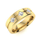 Mens Engagement Band 0.52 Ct Natural Princess Diamond Ring 6.5mm 14K Yellow Gold