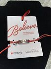 Macys 2021 Make A Wish Bar Bracelet “Believe”Silver-tone Red Slide Cord