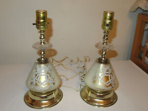 Vintage Pair Mid Century  1950's-60's Painted Gold Glass Boudoir Lamps