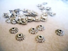 20 Flower Bead Caps Antique Silver Tone Spacers Findings Floral