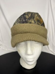 Vintage Camo Camouflage Brim Beanie Hat Made In USA