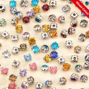Sew on Acrylic Rhinestone Montee Five-Hole Beads with Brass Base Mixed Color