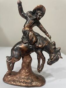 Vintage Metal Copper Color Cowboy on Horse Statue 4” X 3.5” Made In Japan.