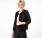 Susan Graver Occasions Crochet Lace 3/4 Sleeve Sweater Black XL New
