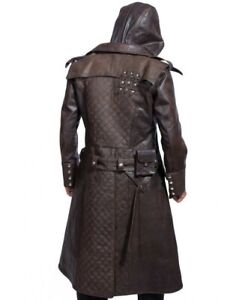 Assassin's Creed Brown Genuine Leather Men's Trench Long Coat