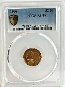 1908 $2 1/2 Gold Indian $2.5 AU58 PCGS