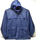 Columbia PVC Hooded Vented Waterproof Rain Slicker Poncho Men’s XL Blue Oversize