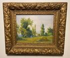 19th C Antique Impressionist Oil Painting Mountain Landscape Ornate Gold Frame