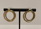 Textured Gold Tone Round Rings Stud Earrings Fashion Jewelry Unmarked