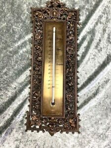 ANTIQUE BRASS WALL THERMOMETER MADE IN ITALY